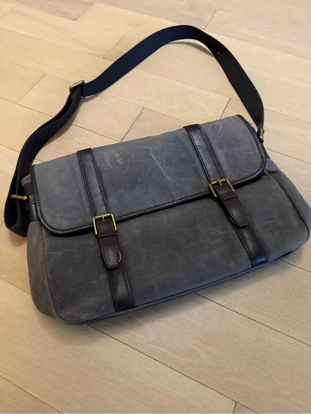 Fossil Gray Canvas briefcase with Dark Brown Trim